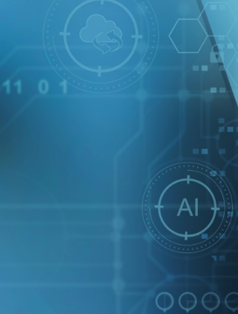 Ransomware Header Image - A blue tinted image of a laptop and hands with digital graphics overlaid